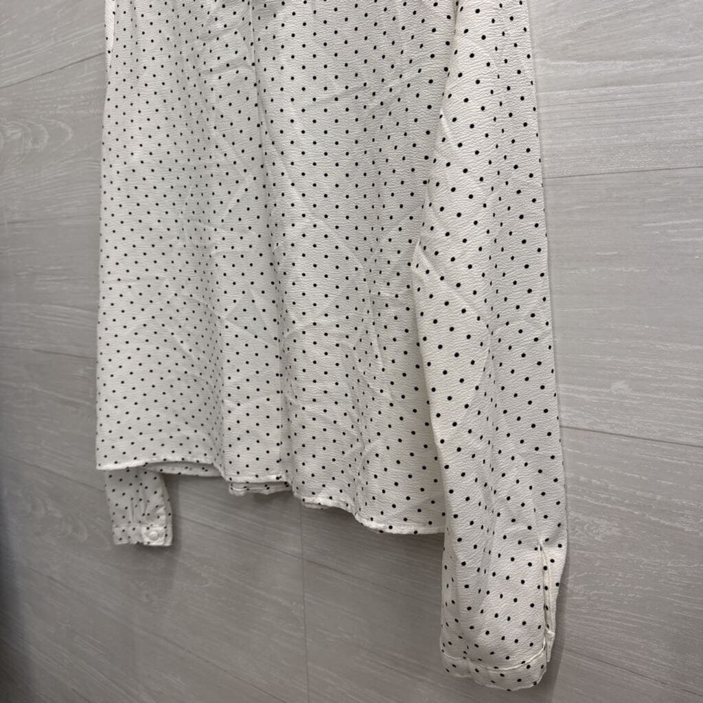 White/ Black Dot Print Long Sleeve Top Large