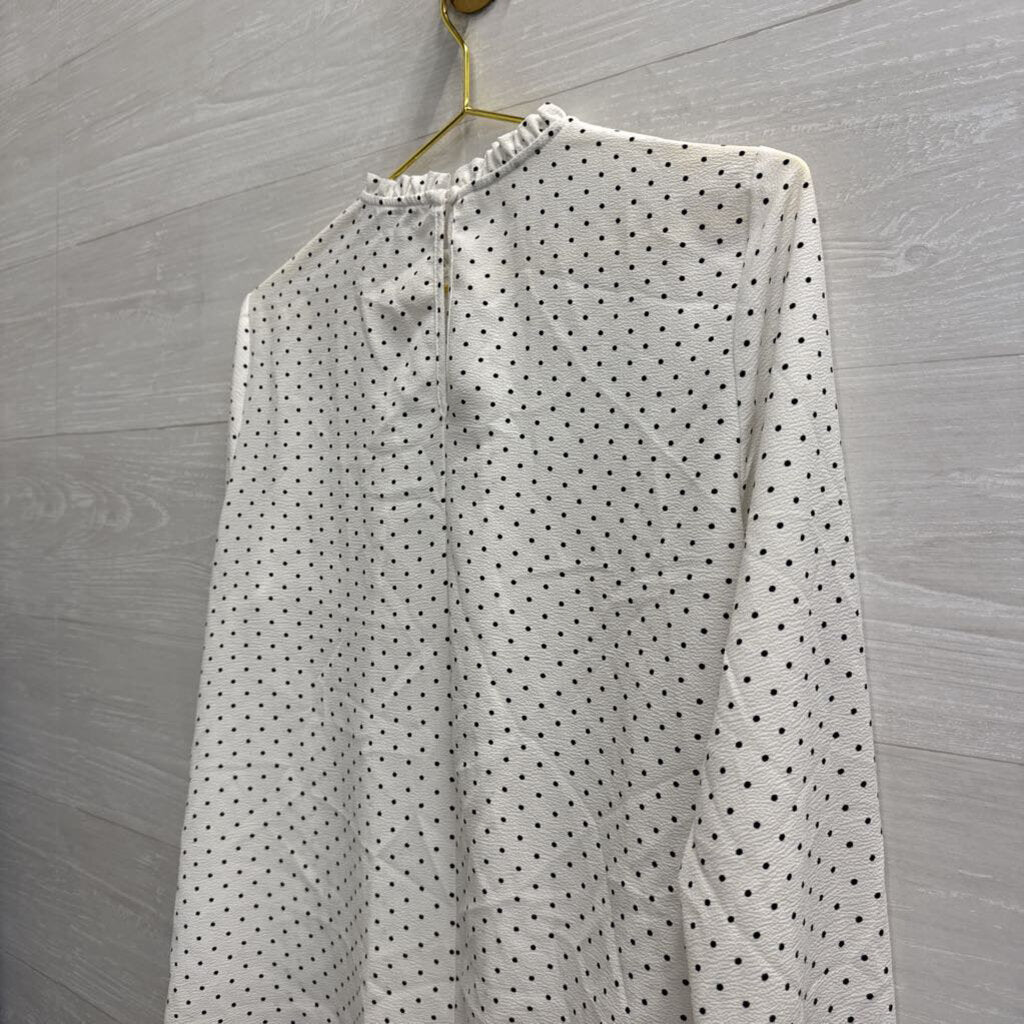 White/ Black Dot Print Long Sleeve Top Large