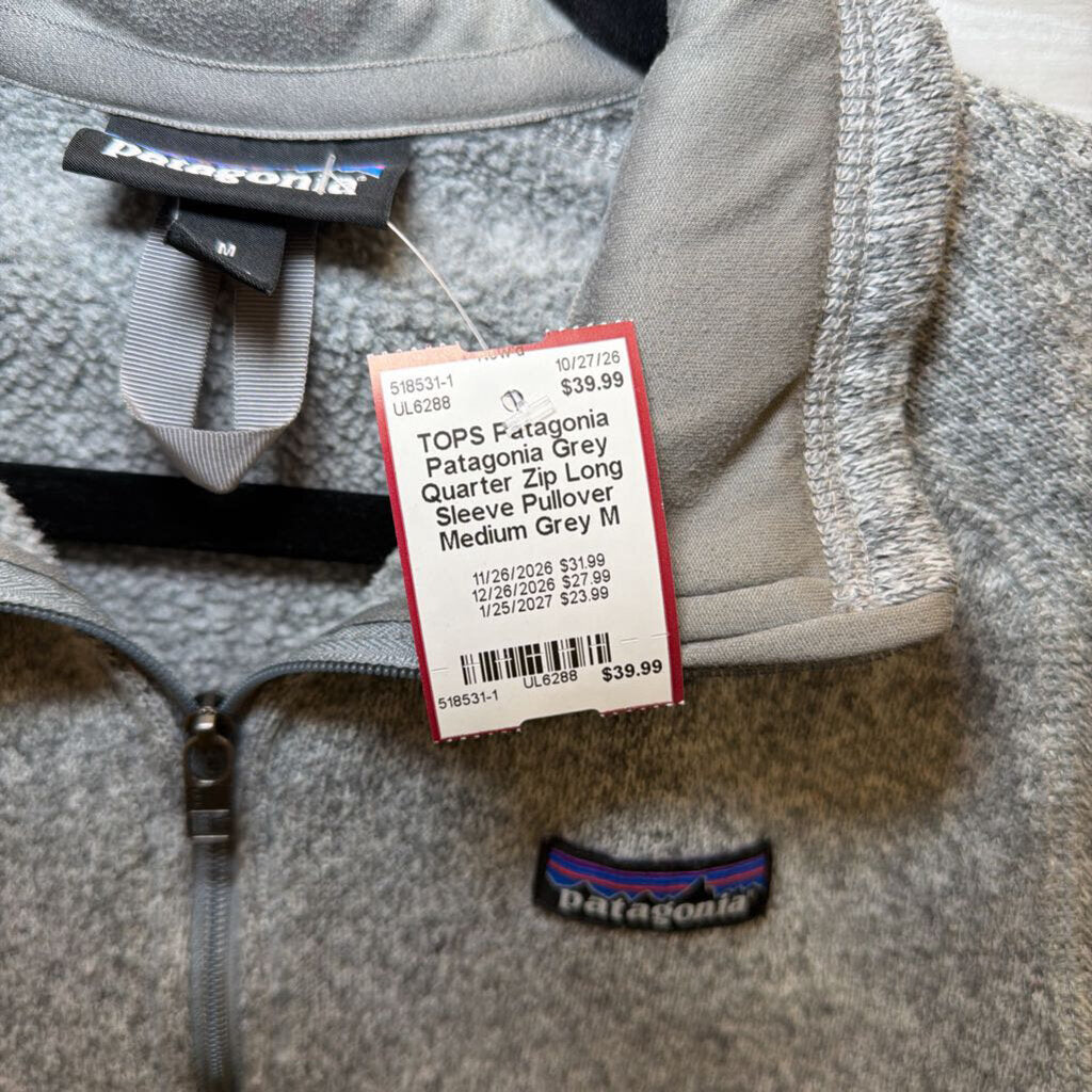 Patagonia Grey Quarter Zip Long Sleeve Pullover Medium