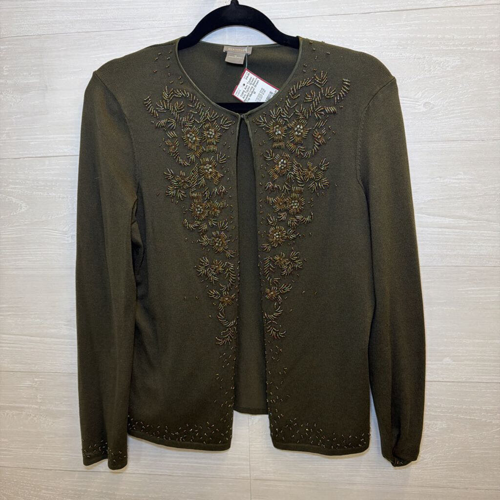 Ann Taylor Green Beaded Long Sleeve Top Medium