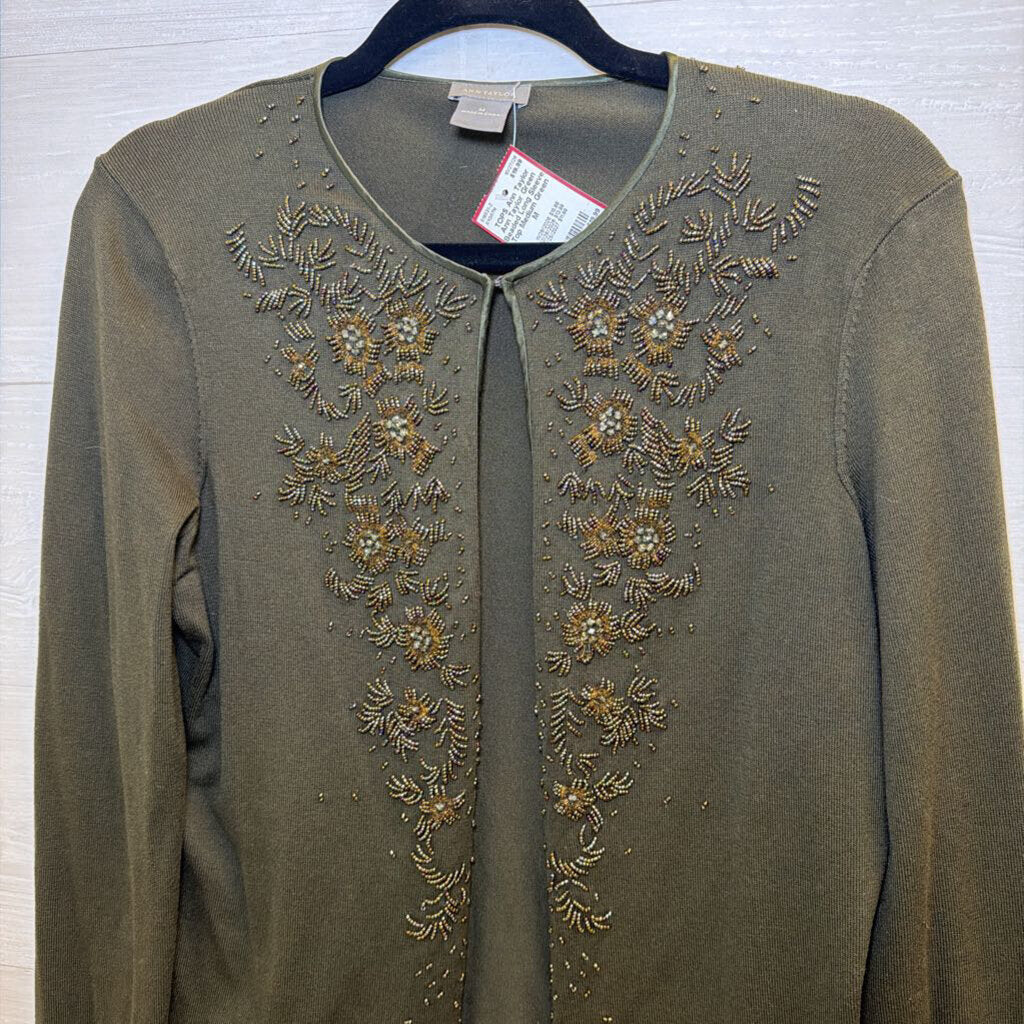 Ann Taylor Green Beaded Long Sleeve Top Medium