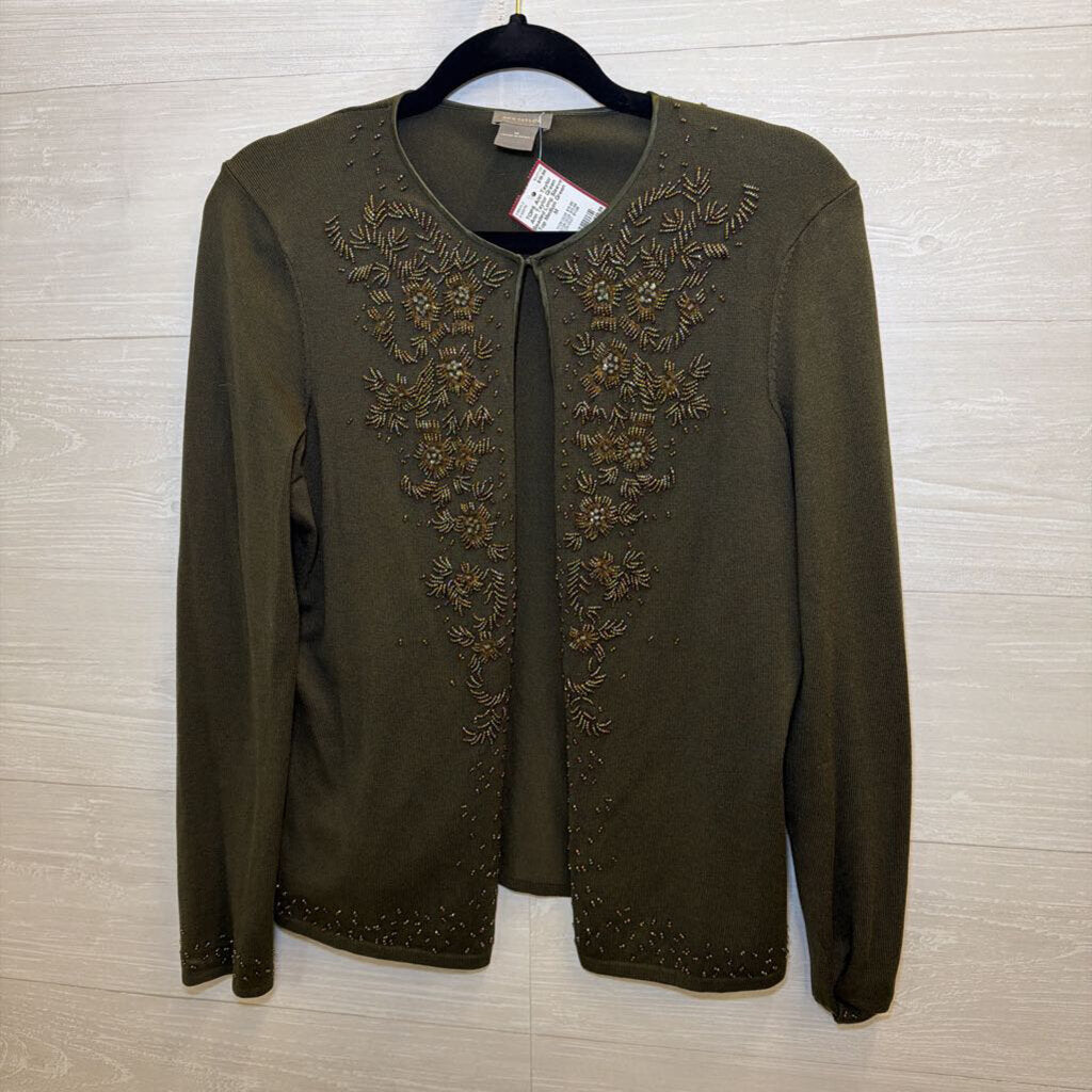 Ann Taylor Green Beaded Long Sleeve Top Medium