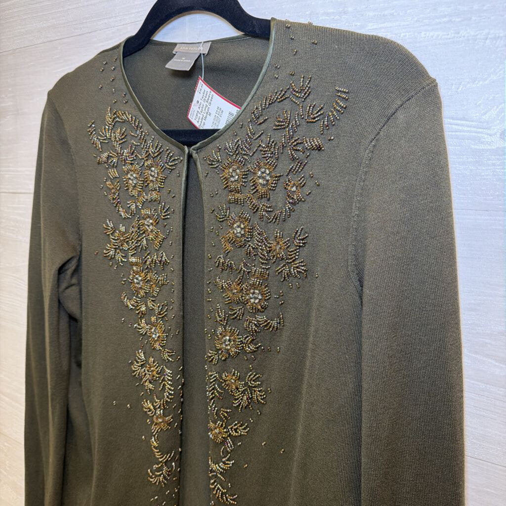 Ann Taylor Green Beaded Long Sleeve Top Medium