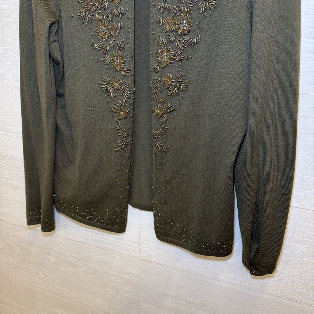 Ann Taylor Green Beaded Long Sleeve Top Medium