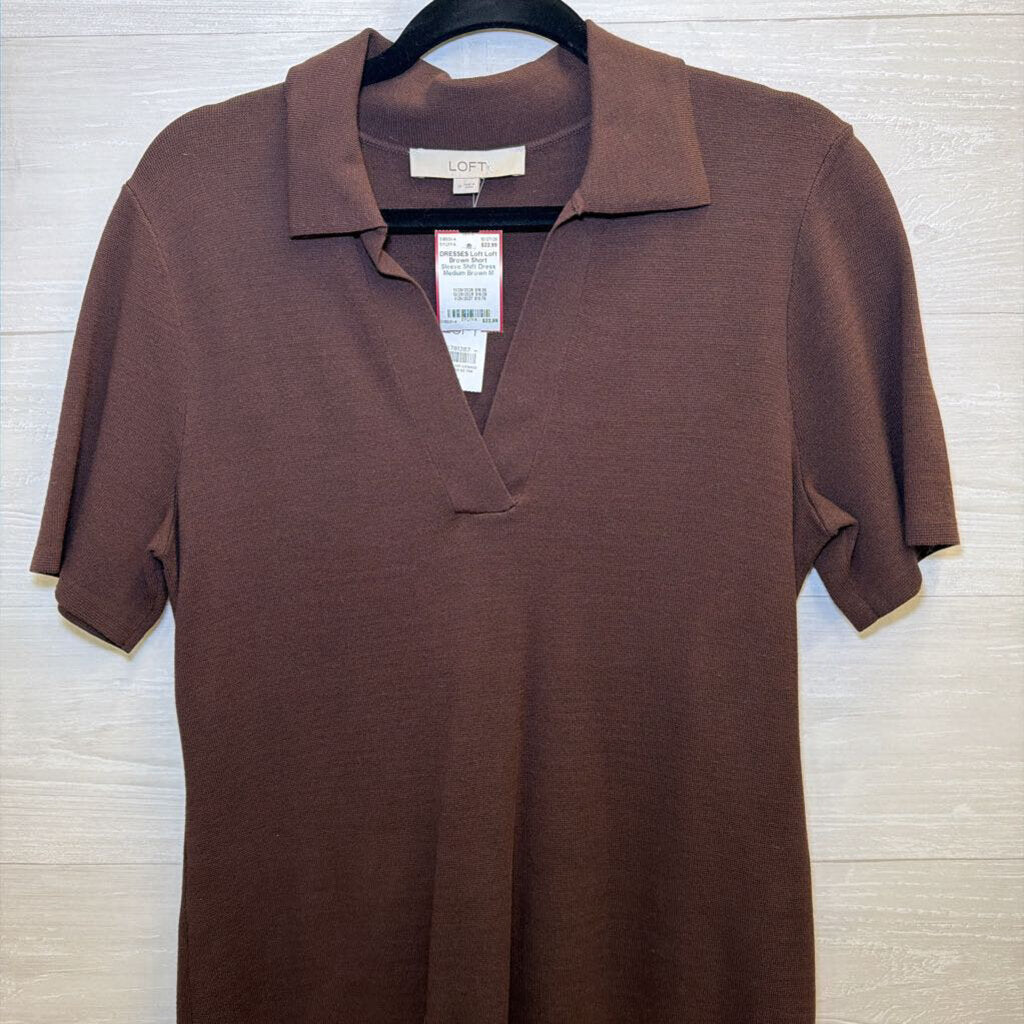 Loft Brown Short Sleeve Shift Dress Medium