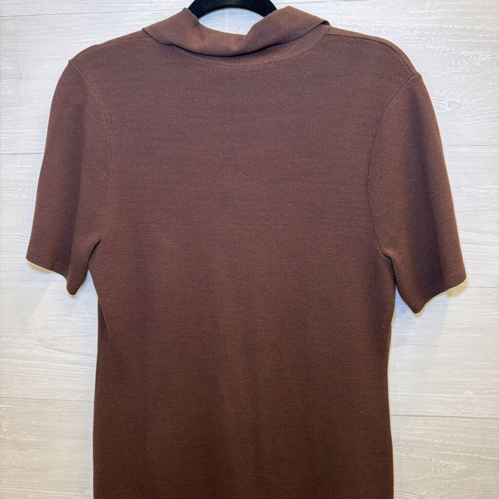 Loft Brown Short Sleeve Shift Dress Medium
