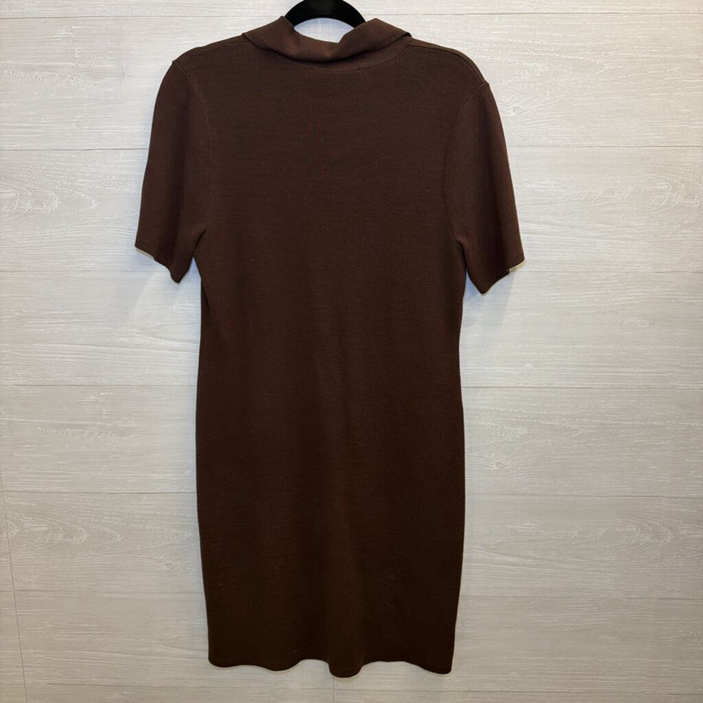 Loft Brown Short Sleeve Shift Dress Medium