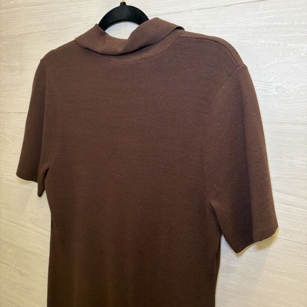 Loft Brown Short Sleeve Shift Dress Medium