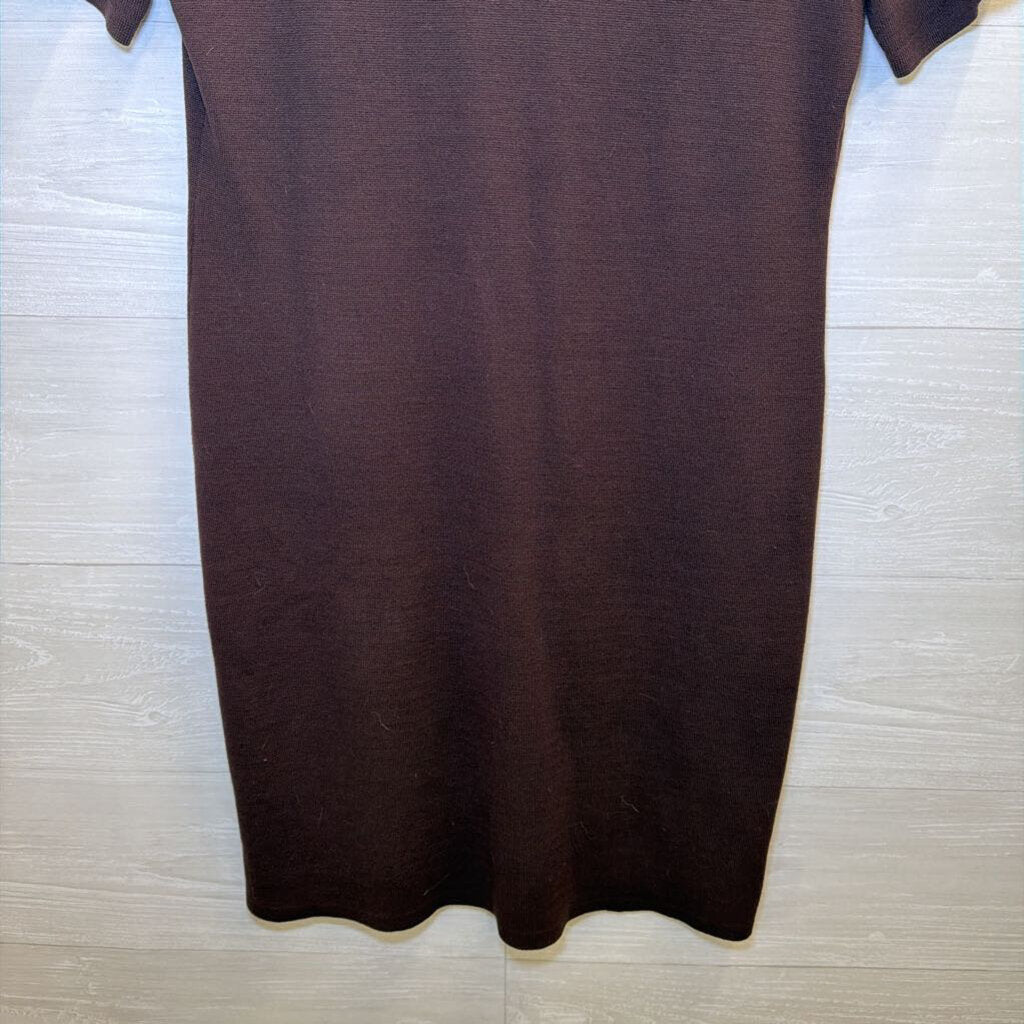 Loft Brown Short Sleeve Shift Dress Medium
