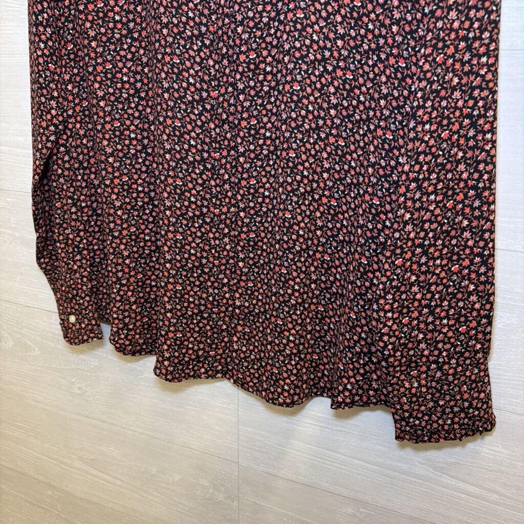 Loft Black/ Red Floral Print Long Sleeve Top Medium