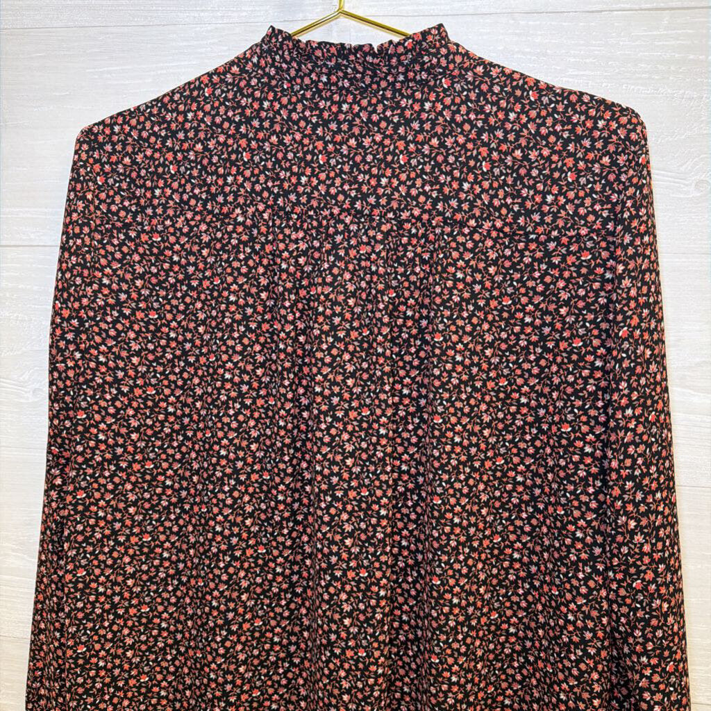 Loft Black/ Red Floral Print Long Sleeve Top Medium