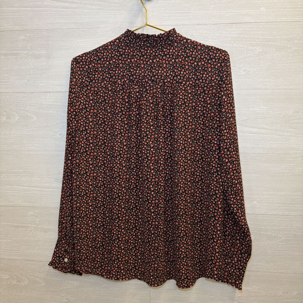 Loft Black/ Red Floral Print Long Sleeve Top Medium
