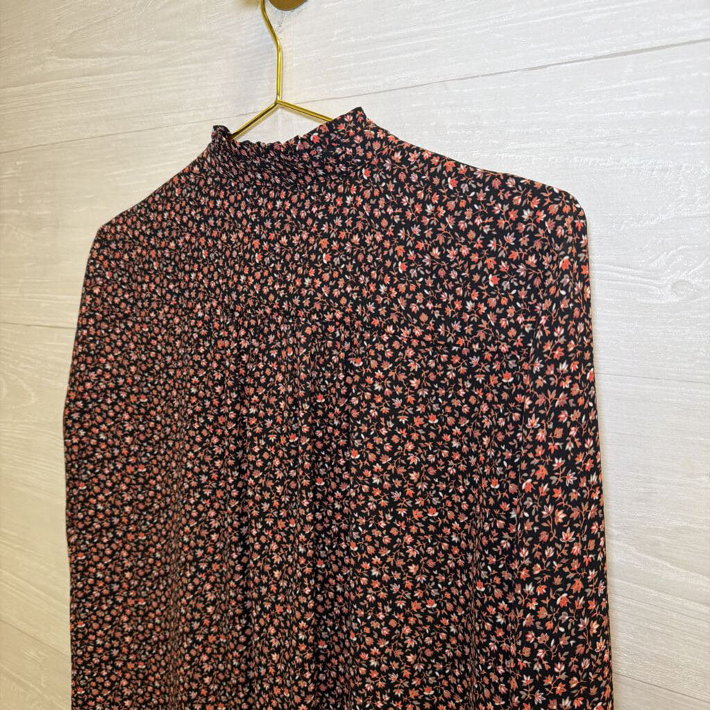 Loft Black/ Red Floral Print Long Sleeve Top Medium