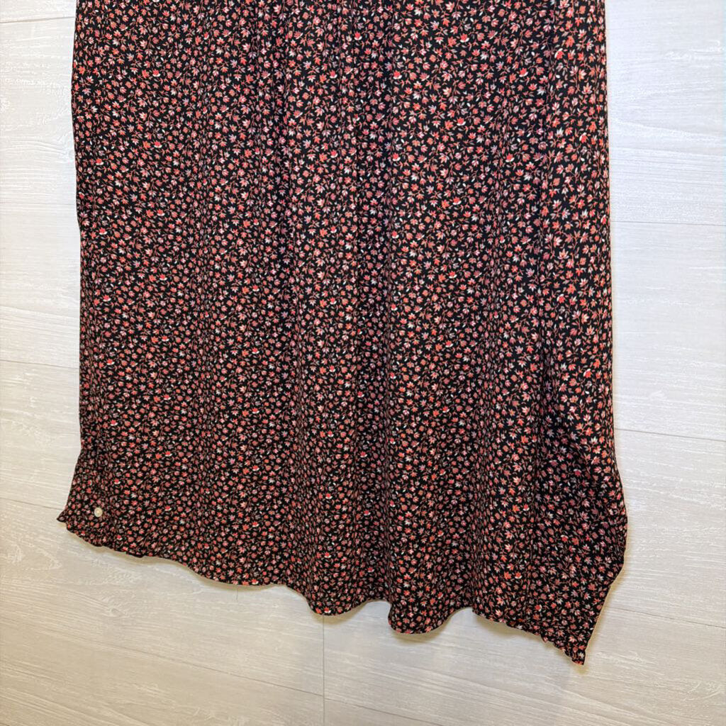 Loft Black/ Red Floral Print Long Sleeve Top Medium