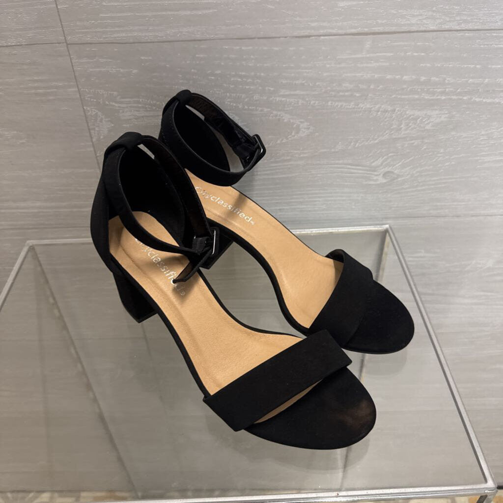 City Classified Black Ankle Strap Block Heels 8
