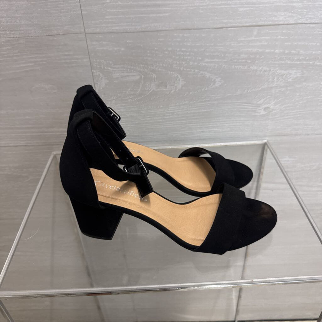 City Classified Black Ankle Strap Block Heels 8