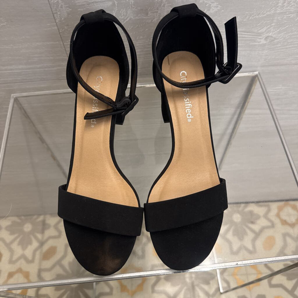 City Classified Black Ankle Strap Block Heels 8