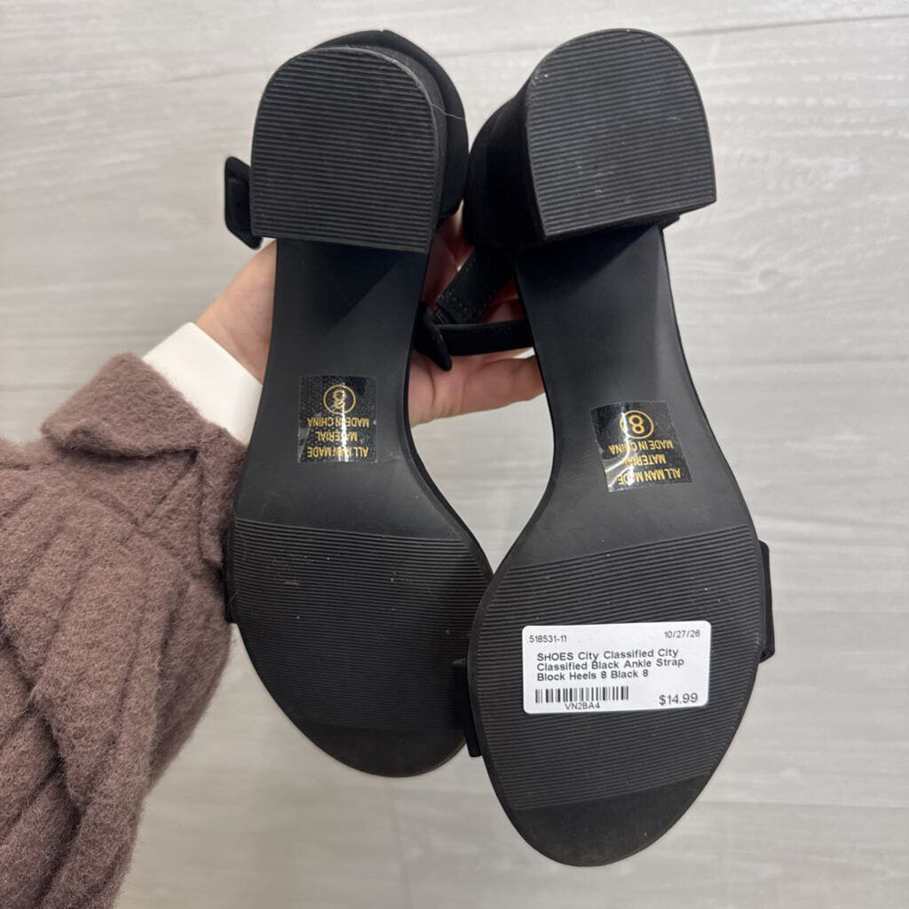 City Classified Black Ankle Strap Block Heels 8