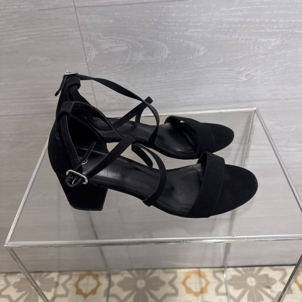Black Ankle Strap Block Heels 8