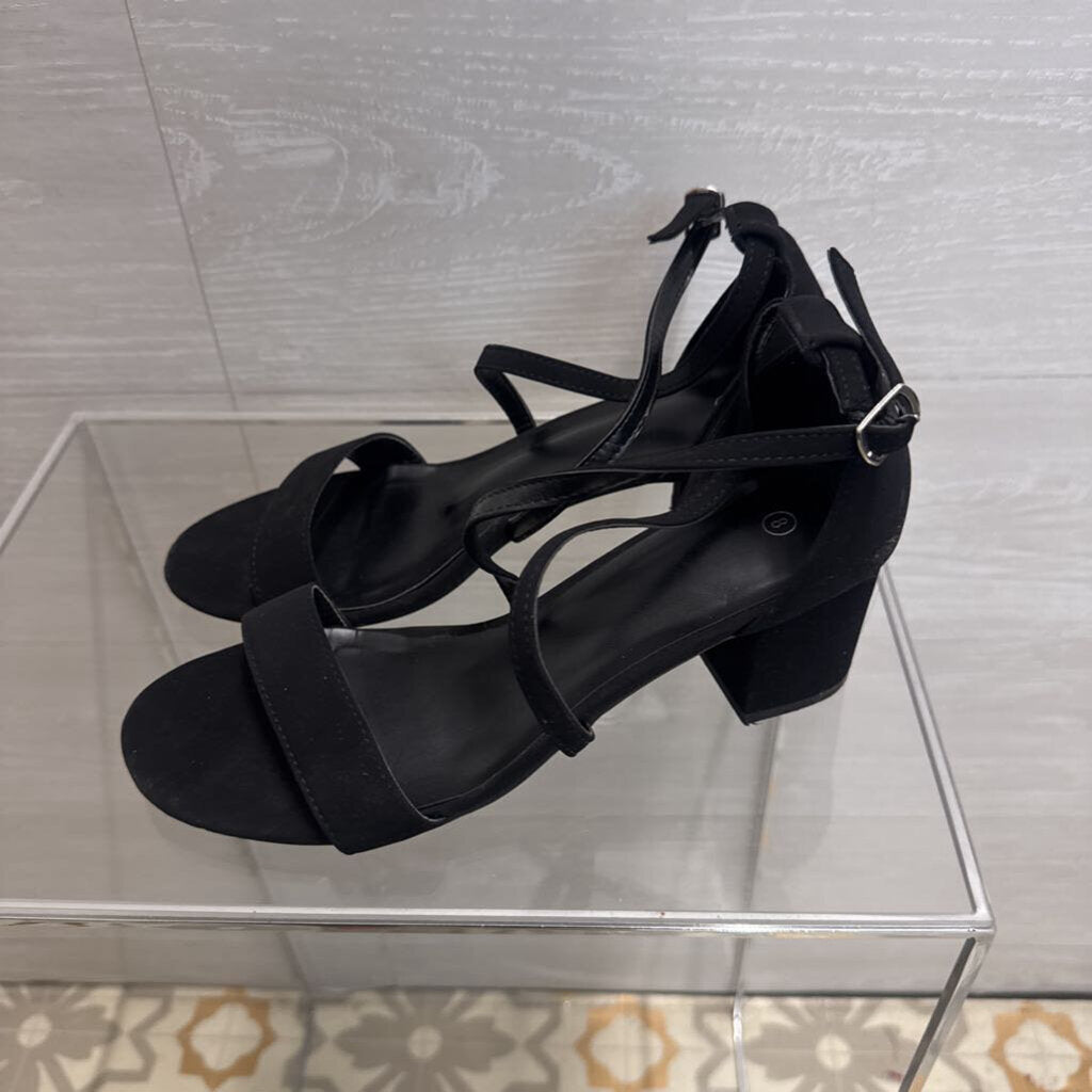Black Ankle Strap Block Heels 8