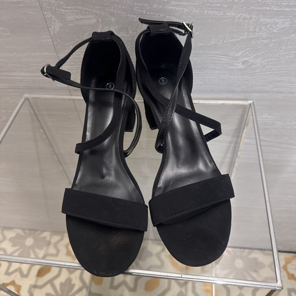 Black Ankle Strap Block Heels 8