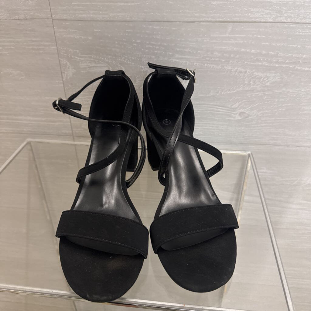 Black Ankle Strap Block Heels 8