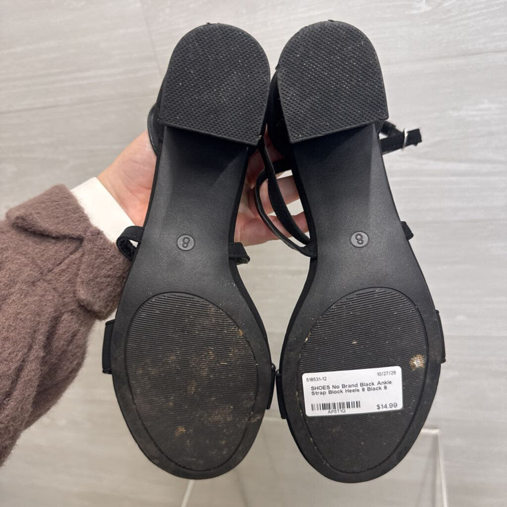 Black Ankle Strap Block Heels 8