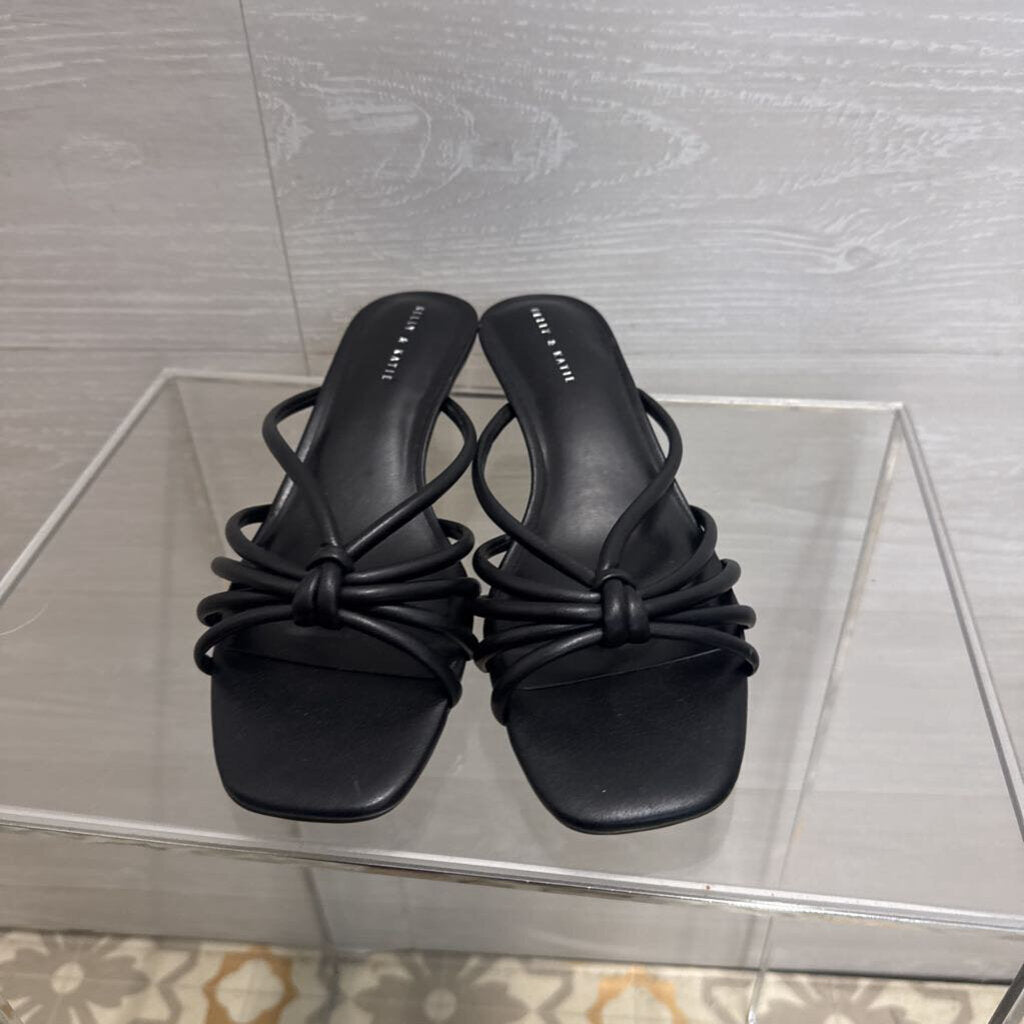Kelly and Katie Black Strappy Sandal Kitten Heels 8.5
