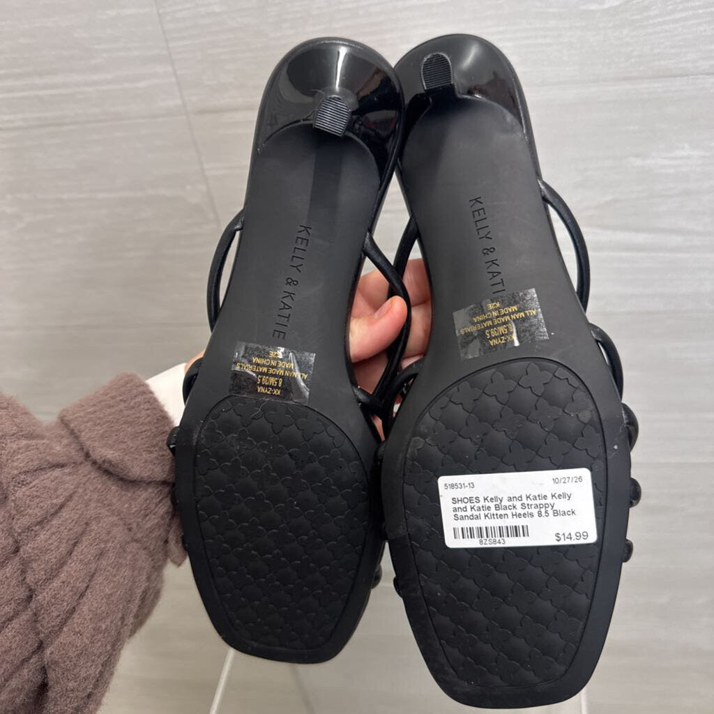 Kelly and Katie Black Strappy Sandal Kitten Heels 8.5