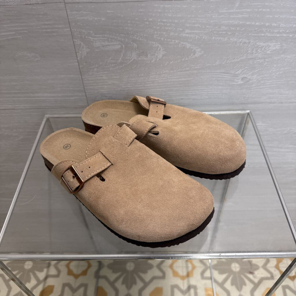 Beige Suede Slip On Clogs 38