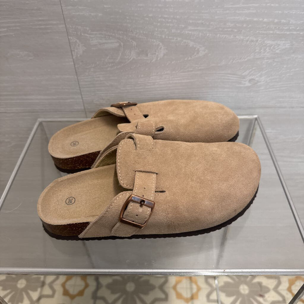Beige Suede Slip On Clogs 38