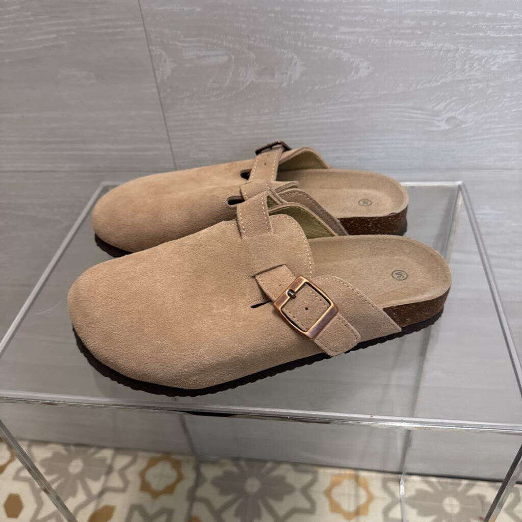 Beige Suede Slip On Clogs 38
