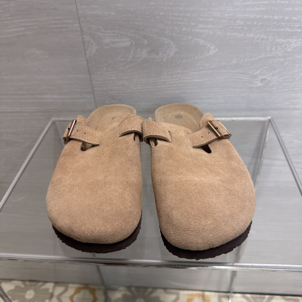 Beige Suede Slip On Clogs 38