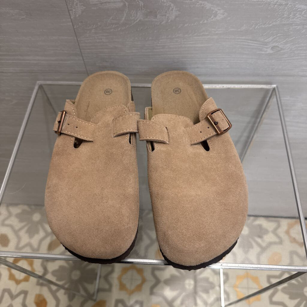 Beige Suede Slip On Clogs 38