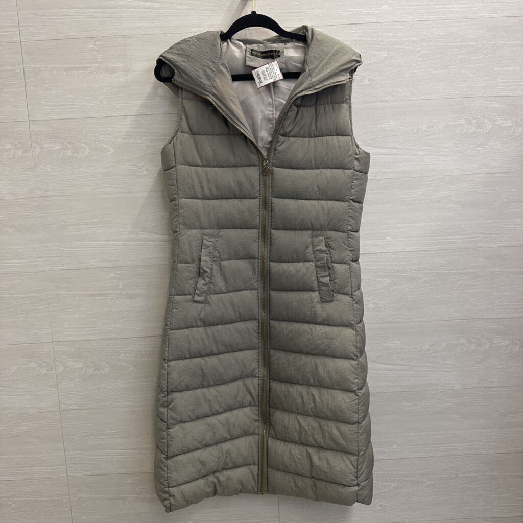 Western Style Grey Puffer Long Zip Up Vest Extra Large