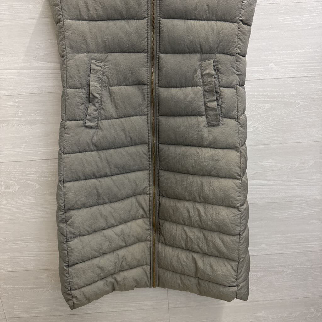 Western Style Grey Puffer Long Zip Up Vest Extra Large