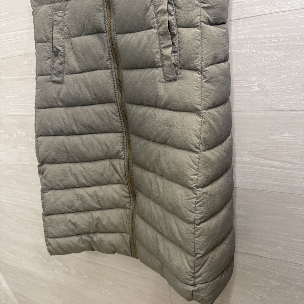 Western Style Grey Puffer Long Zip Up Vest Extra Large