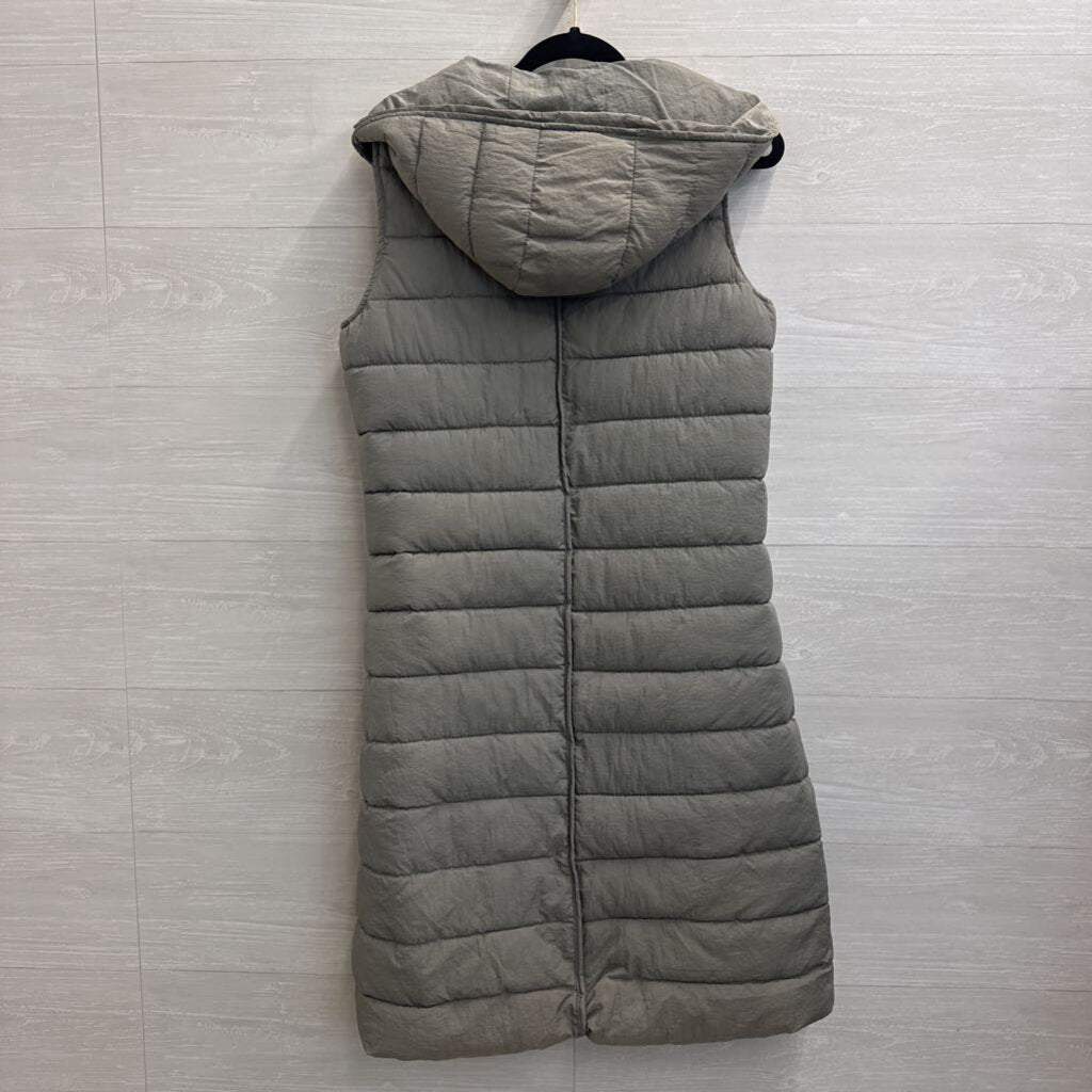 Western Style Grey Puffer Long Zip Up Vest Extra Large