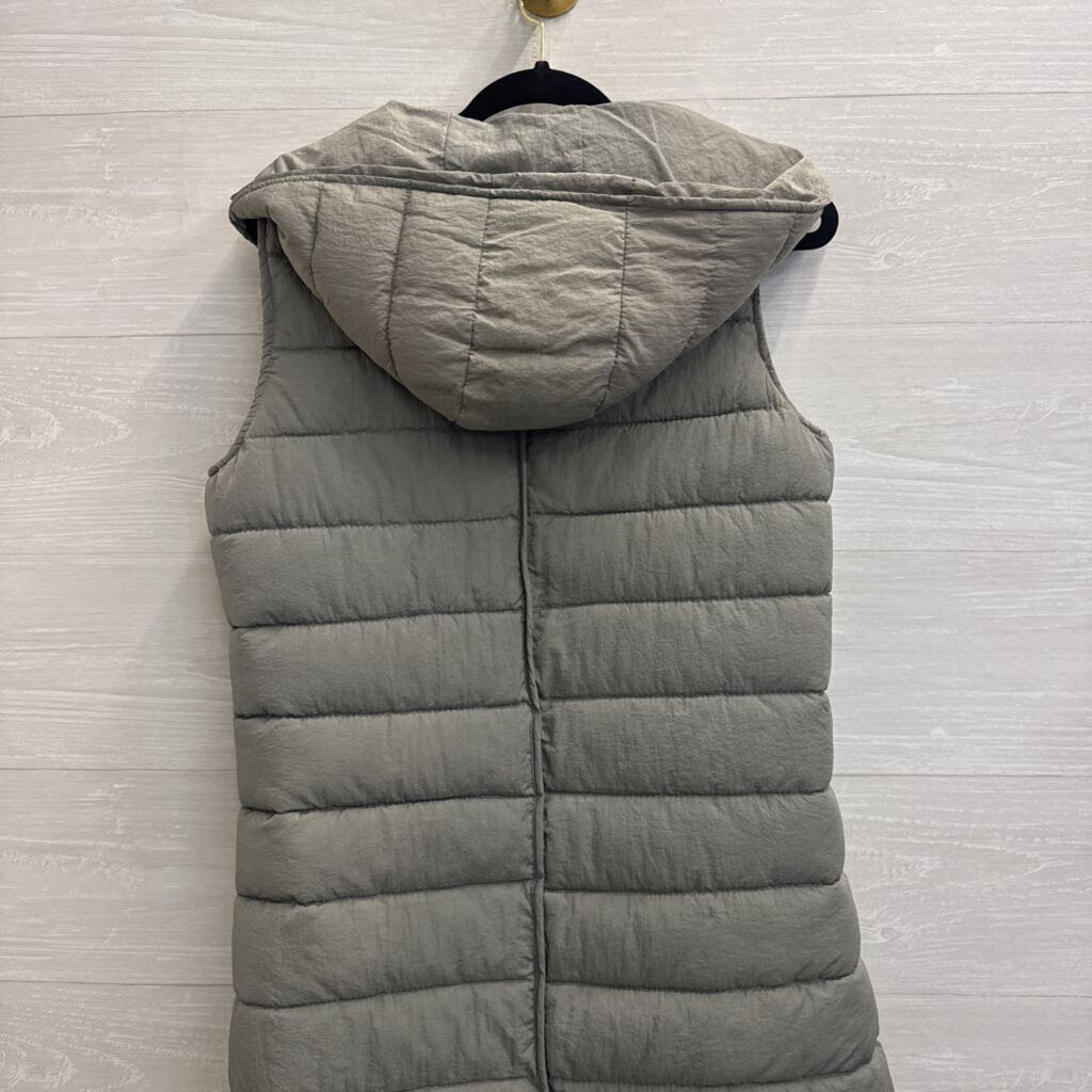 Western Style Grey Puffer Long Zip Up Vest Extra Large