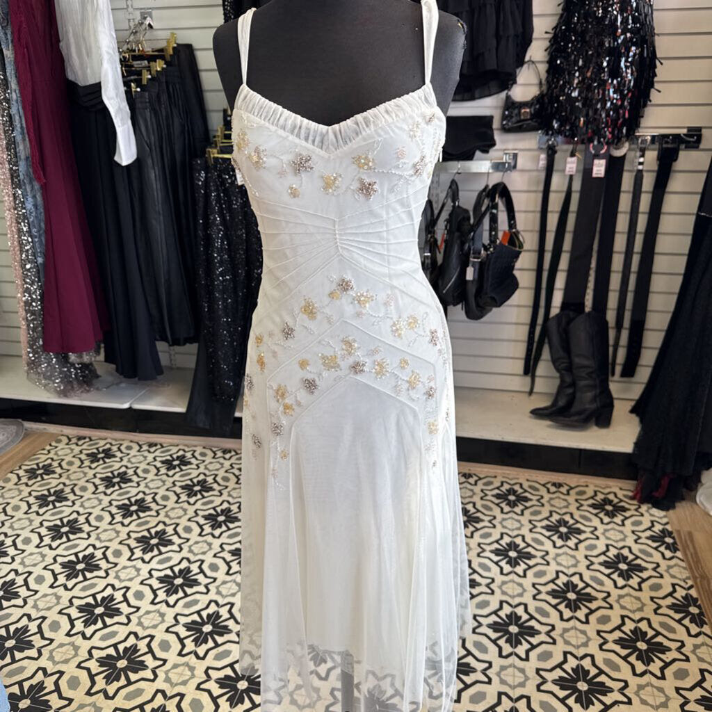 BCBG White Beaded Detail Midi Dress 4