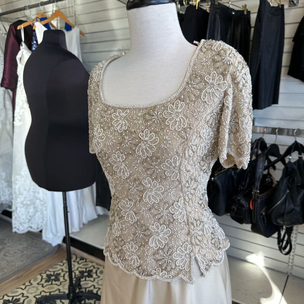 Vintage Stenay Golden Champagne Formal with Beaded Floral Top 16