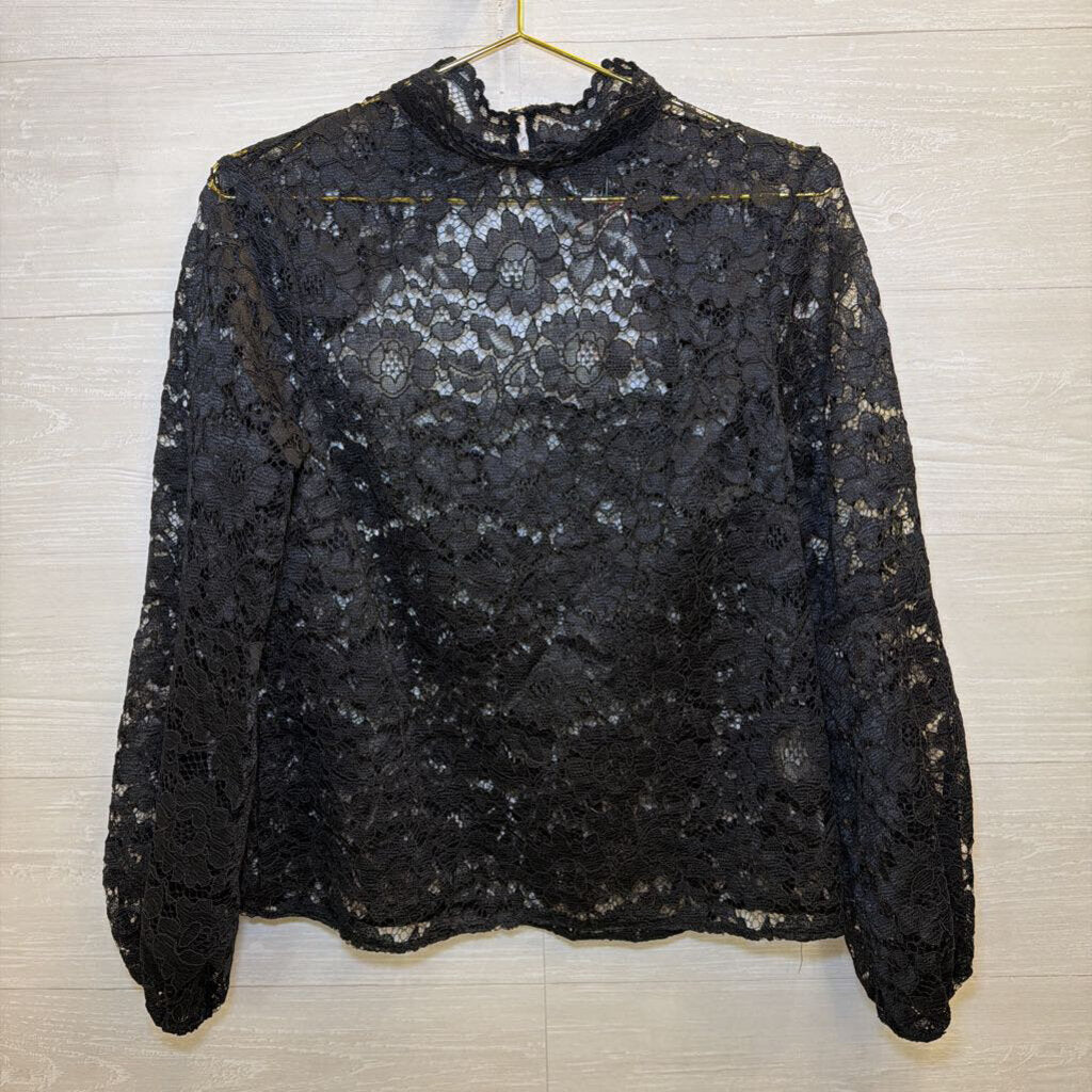 Zack Black Lace Long Sleeve Mock Neck Top 12