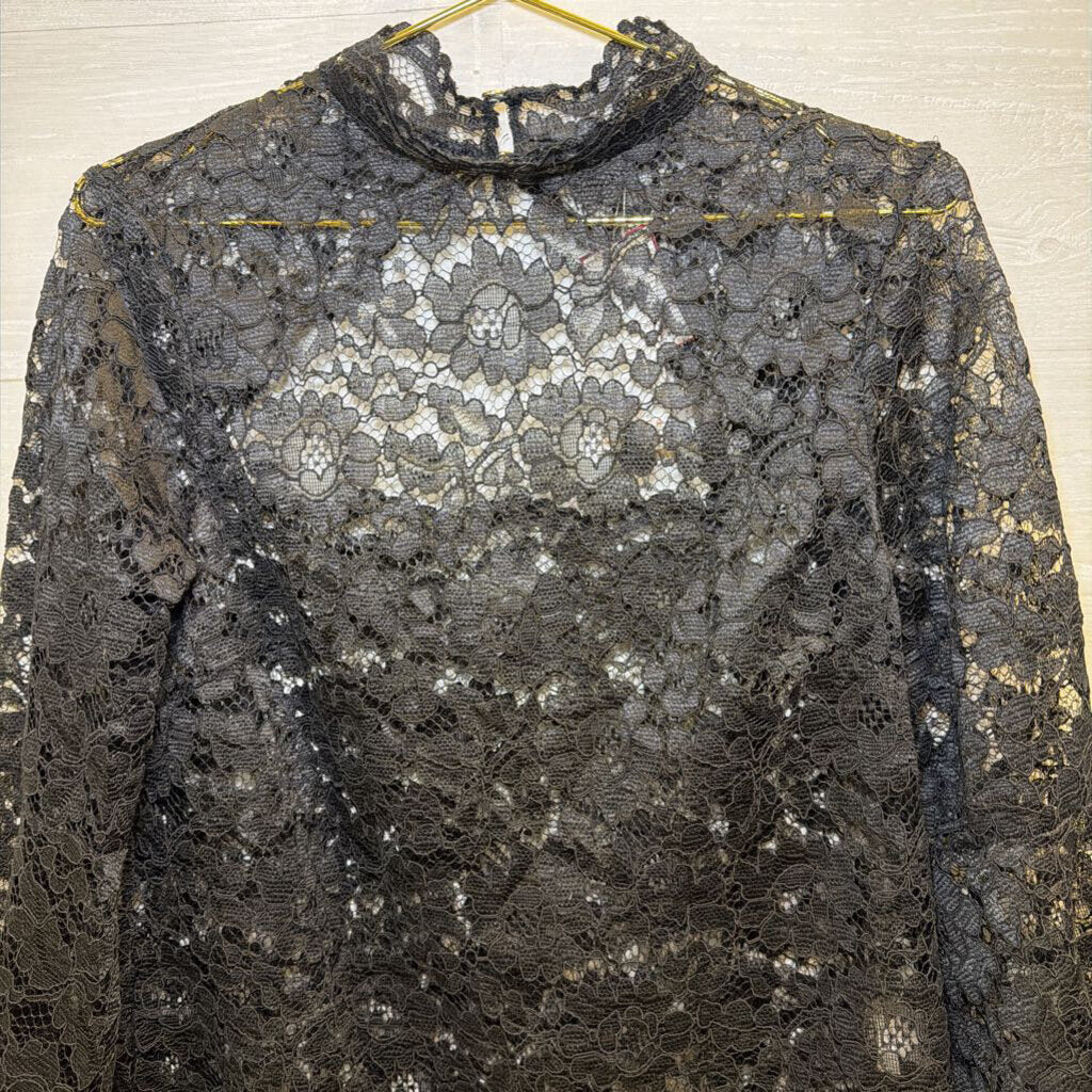 Zack Black Lace Long Sleeve Mock Neck Top 12