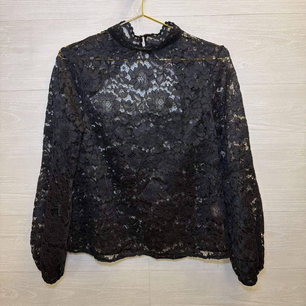 Zack Black Lace Long Sleeve Mock Neck Top 12
