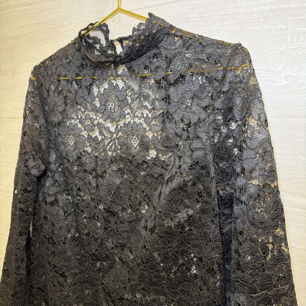 Zack Black Lace Long Sleeve Mock Neck Top 12