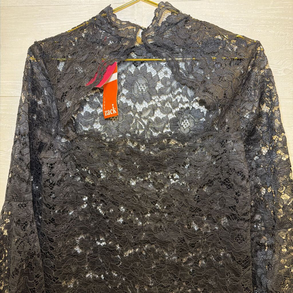 Zack Black Lace Long Sleeve Mock Neck Top 12