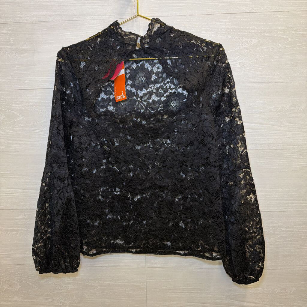 Zack Black Lace Long Sleeve Mock Neck Top 12
