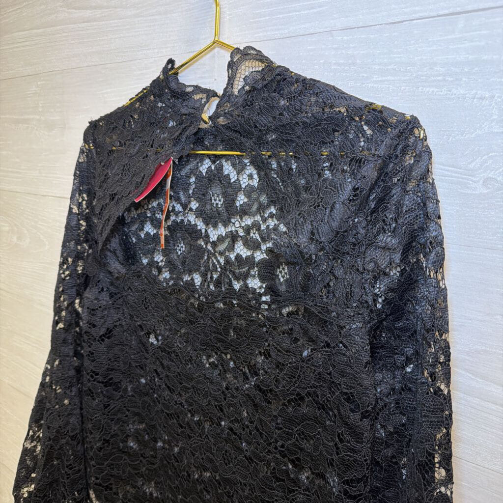 Zack Black Lace Long Sleeve Mock Neck Top 12