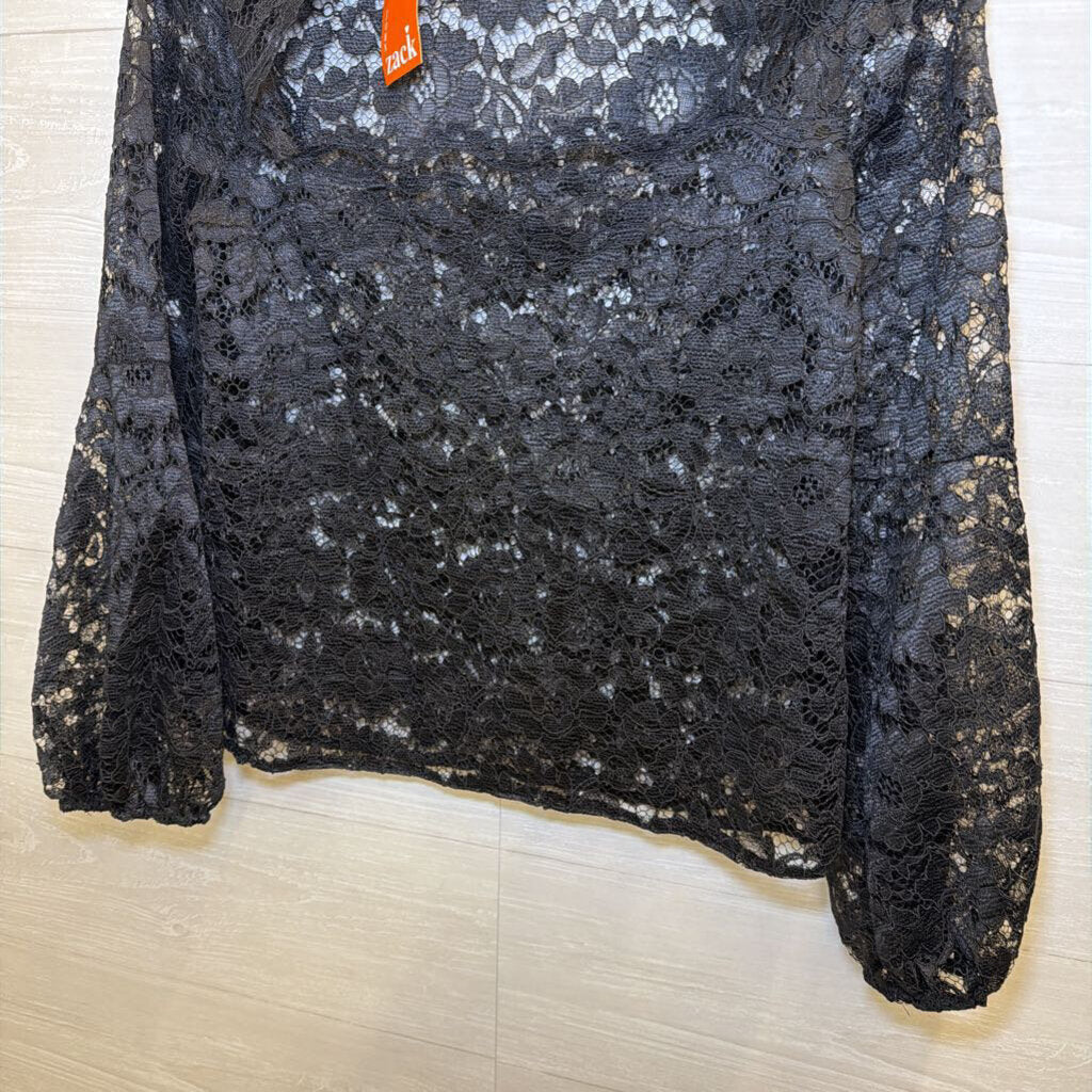 Zack Black Lace Long Sleeve Mock Neck Top 12