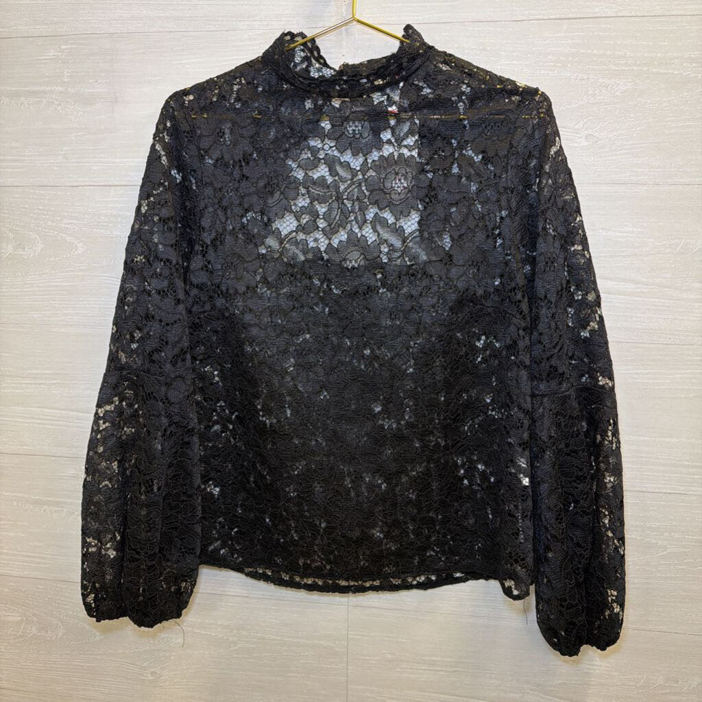 Zack Black Lace Long Sleeve Mock Neck Top 14